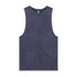 A stone wash navy tank top with a sleeveless design and contrast stitching. It features a brand logo.