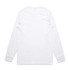 A white long sleeve tee shirt with a plain back and fitted sleeves. It features a small logo on the back neckline.