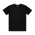 A black t-shirt with short sleeves and a round neckline. It features a logo.