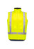 A bright yellow reversible vest featuring reflective strips and a high collar, designed for visibility and waterproof wear.