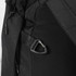 A black backpack featuring side straps and a sturdy clip. It has a sleek, modern design.