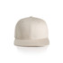 A beige cap with a flat brim and a logo on the front.