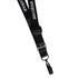 A black lanyard with a clip attachment and a branding logo. Suitable for exhibitions and events.