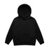 A black hoodie with a front pocket and a large hood, featuring a simple design and no visible logos.