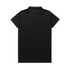 A black work polo shirt with a plain design and a collar, featuring a logo on the back.