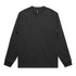 A long-sleeve tee in faded black, featuring a simple design and a logo on the neck.