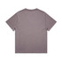 A heavy faded purple t-shirt with short sleeves and a plain back, featuring a logo.