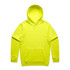 A bright yellow hoodie with a large front pocket and a hood, featuring a simple design and a logo.
