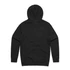 A black organic hoodie with a hood and long sleeves, featuring a logo on the back.