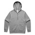 A grey half zip hoodie featuring a front pocket and a hood, with a logo on the label.