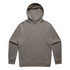 A faded green hoodie with a front pocket and a drawstring hood. It features a logo on the front.