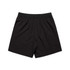 Black sports shorts with an elastic waistband and a simple design, featuring a logo.