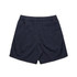 Navy swim shorts with an elastic waistband and a single back pocket. Features a logo on the waistband.