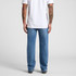 Straight jeans in a light blue wash, featuring a relaxed fit and a logo on the back.