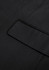 A black jacket featuring a sleek design with a subtle pocket detail and smooth fabric finish.