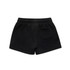Black kids' track shorts featuring a single back pocket and an elastic waistband. Includes a small logo detail.