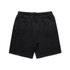 Black youth track shorts featuring an elastic waistband and a logo. Suitable as casual or athletic wear.