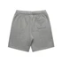 Grey youth track shorts with an elastic waistband and a single back pocket. Features a logo.