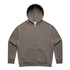 A faded olive green zip-up hoodie with a hood and front pockets. It has a branding logo.