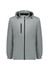 A light grey unisex packable rain jacket with a hood and front zipper, featuring a logo.