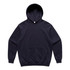 A black hoodie with a front pocket and a hood, featuring an attached logo.