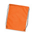 An orange drawstring backpack with black cords. It has a simple, unadorned design and no visible branding.