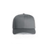 A grey mesh trucker cap with a solid front and mesh sides, featuring a curved peak and an adjustable strap.