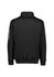 A black unisex 1/4 zip pullover with a high collar and a logo on the sleeve.