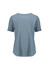 A blue women's short sleeve blouse with a textured finish and a relaxed fit, featuring a logo.