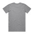A grey T-shirt featuring short sleeves and an empty back. The shirt includes a logo on the front.