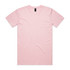 A pink T-shirt featuring a crew neckline and short sleeves, with a logo located near the neckline.