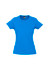 A bright blue short sleeve tee shirt for women featuring a fitted design and a logo on the label.
