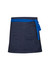 A navy waist apron with a blue tie, featuring a large front pocket and a plain design.