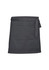 A dark grey waist apron featuring a tie waist closure and a large front pocket. It has a subtle textured design and includes a logo.