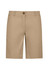 A pair of women's chino shorts in a light khaki colour, featuring a front button and pockets, with a logo.