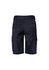 Men's navy shorts featuring cargo pockets and a waistband. The back view highlights the pocket detailing.