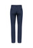 A pair of men's navy chino pants, featuring a slim fit and back pockets, with a brand logo present.