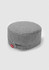 A black and white checked chef cap with a branding label on the side.