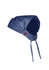 A blue chef bandana with ties, featuring a logo on the side. It has a stylish, modern design.