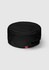 A black mesh flat top hat featuring a gathered back and a logo tag. Suitable for various headwear needs.