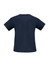 A dark navy scrub top with short sleeves and a contrast neckline. Features side slits and a branded logo.