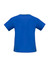 A blue women's scrub top featuring a contrast neckline and short sleeves, with a logo on the fabric.