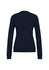 A navy women's V-neck knit pullover with long sleeves and a fitted silhouette, featuring a solid design.