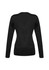 A black women's pullover sweater with long sleeves and a fitted silhouette, featuring a logo on the back.