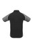A black and grey men's polo shirt with short sleeves and a logo. Features contrasting trim and side panels.