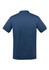 A navy blue short sleeve polo shirt with a classic collar and a logo on the back.