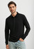A black long sleeve polo shirt for men featuring a collar and button placket, with a model wearing it.