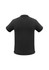 A black men's short sleeve polo shirt with a collar, featuring a logo on the back.