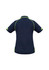 A navy short sleeve polo shirt featuring green detailing and a small logo on the back.