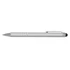 A silver stylus pen featuring a textured grip and a clip, with a black stylus tip on one end.